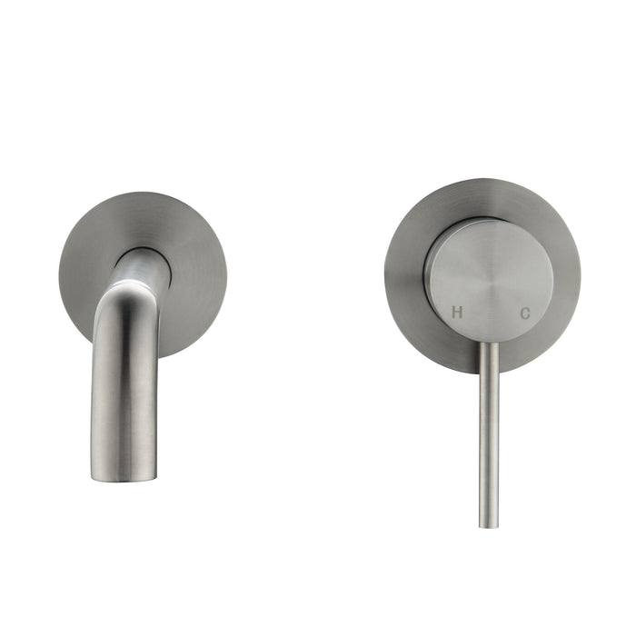 CLIO Round Wall Basin/Bath Mixer Spout Brushed Nickel Tapware Arova