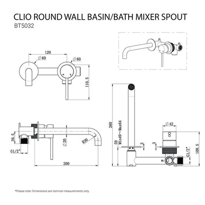 CLIO Round Wall Basin/Bath Mixer Spout Chrome Tapware Arova