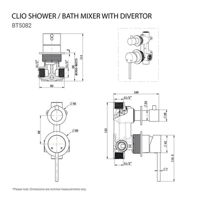 CLIO Shower / Bath Mixer with Divertor Matte Black AROVA