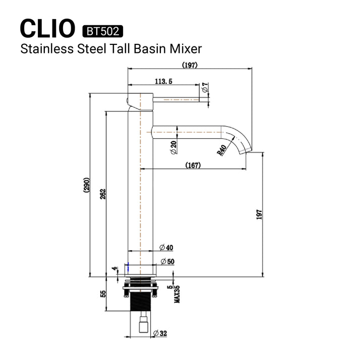 CLIO Tall Basin Mixer Matte Black