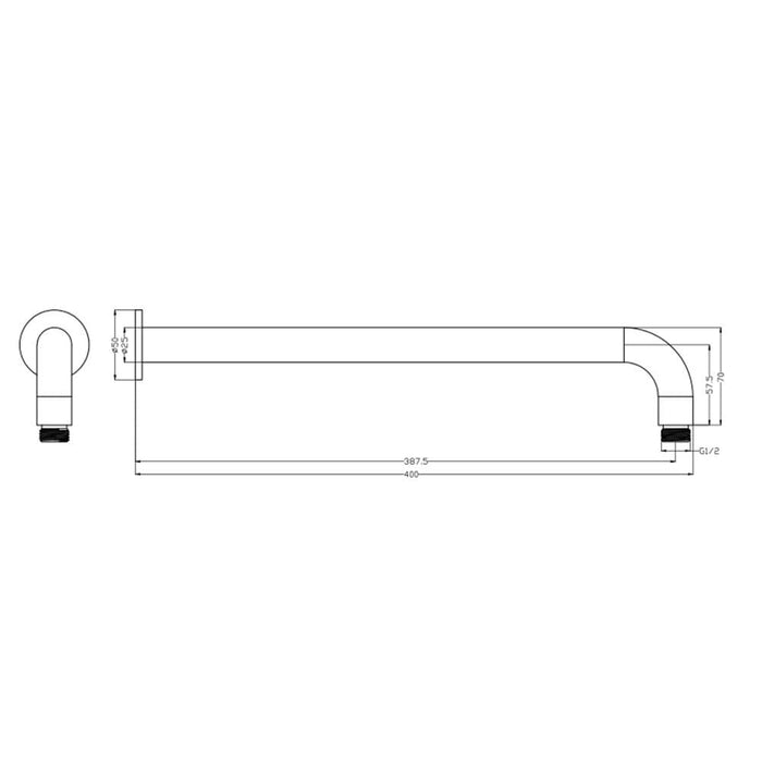 COMO Wall Shower Arm 400mm Round Gunmetal Showers Arova
