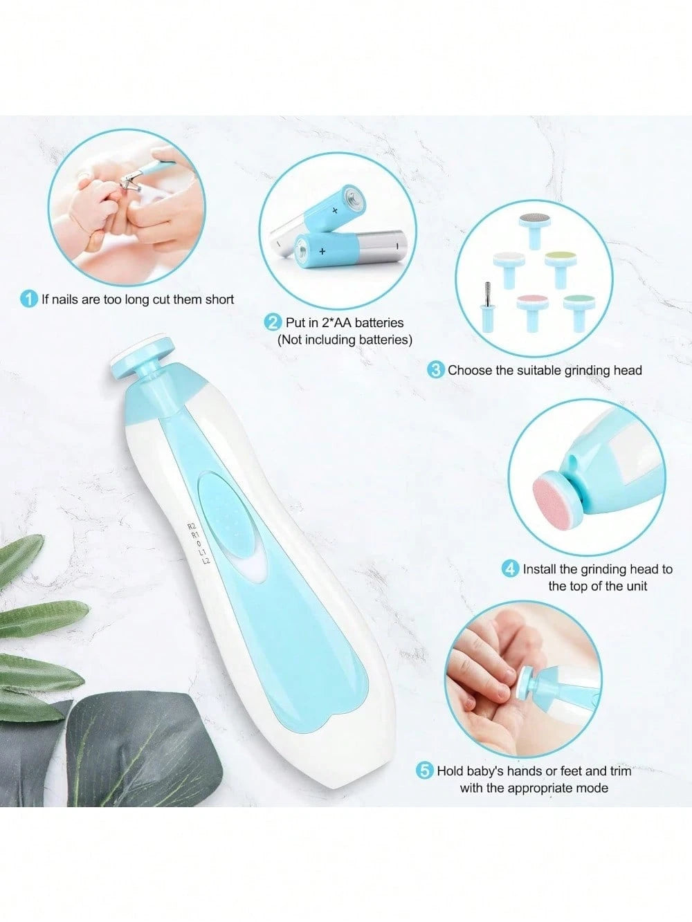Cochildor Baby Nail Trimmer Electric Kit Fingernails Toes Care Manicure 6-In-1 Set With LED Light For Newborn Kids And Adult Available In Pink And Blue.