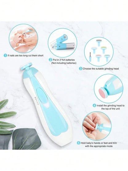 Cochildor Baby Nail Trimmer Electric Kit Fingernails Toes Care Manicure 6-In-1 Set With LED Light For Newborn Kids And Adult Available In Pink And Blue.