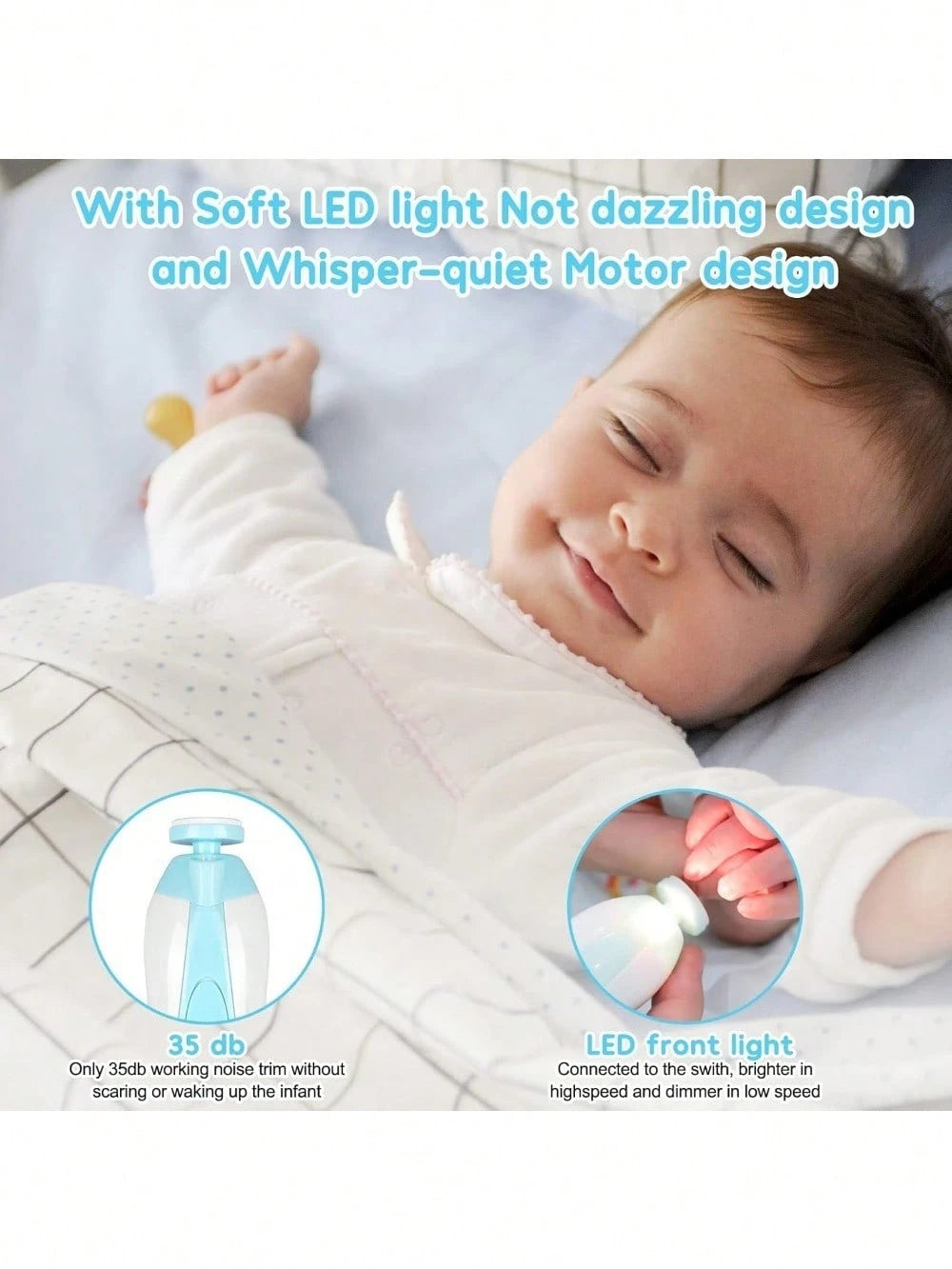 Cochildor Baby Nail Trimmer Electric Kit Fingernails Toes Care Manicure 6-In-1 Set With LED Light For Newborn Kids And Adult Available In Pink And Blue.