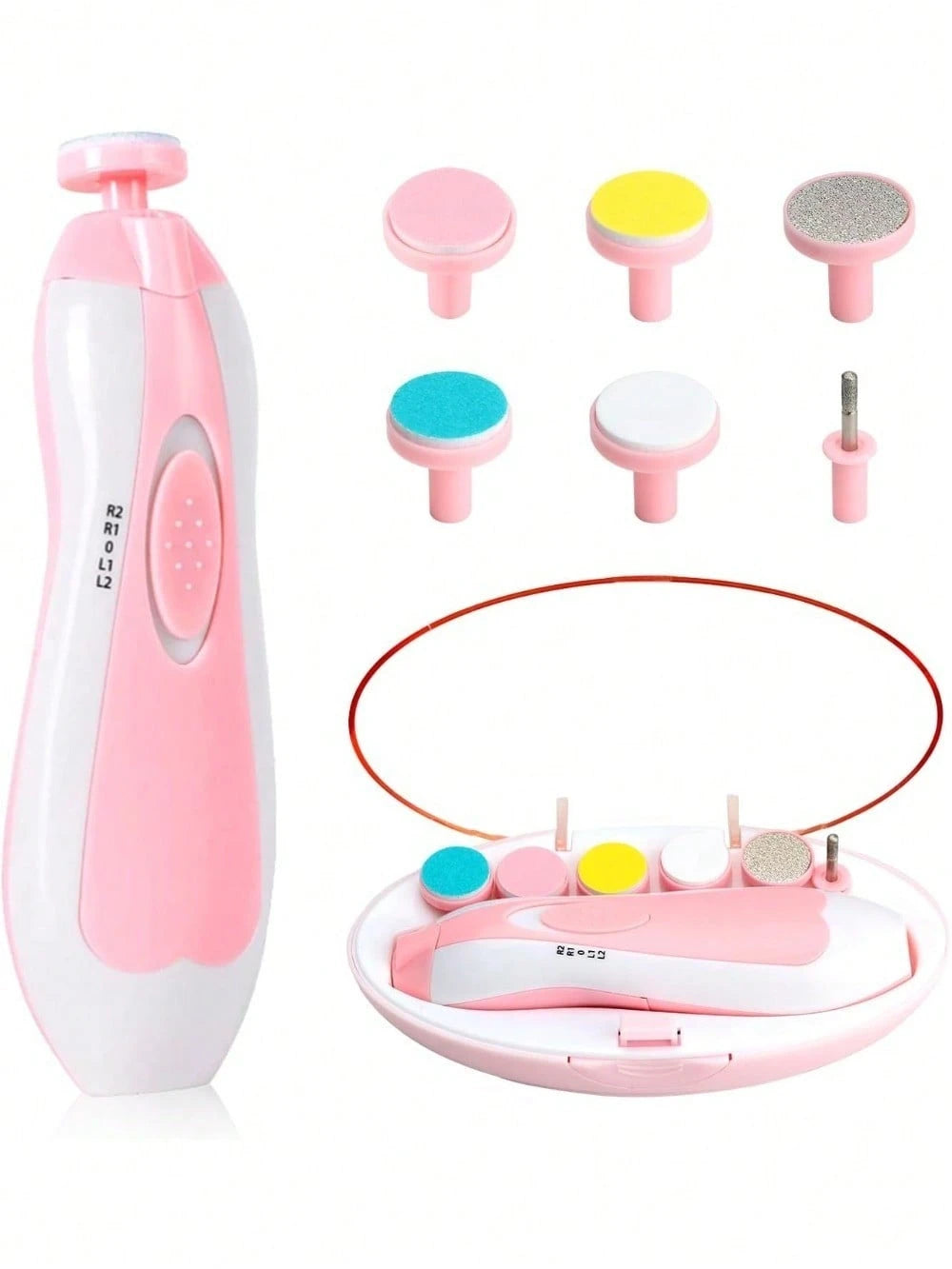 Cochildor Baby Nail Trimmer Electric Kit Fingernails Toes Care Manicure 6-In-1 Set With LED Light For Newborn Kids And Adult Available In Pink And Blue.