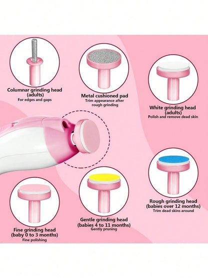Cochildor Baby Nail Trimmer Electric Kit Fingernails Toes Care Manicure 6-In-1 Set With LED Light For Newborn Kids And Adult Available In Pink And Blue.