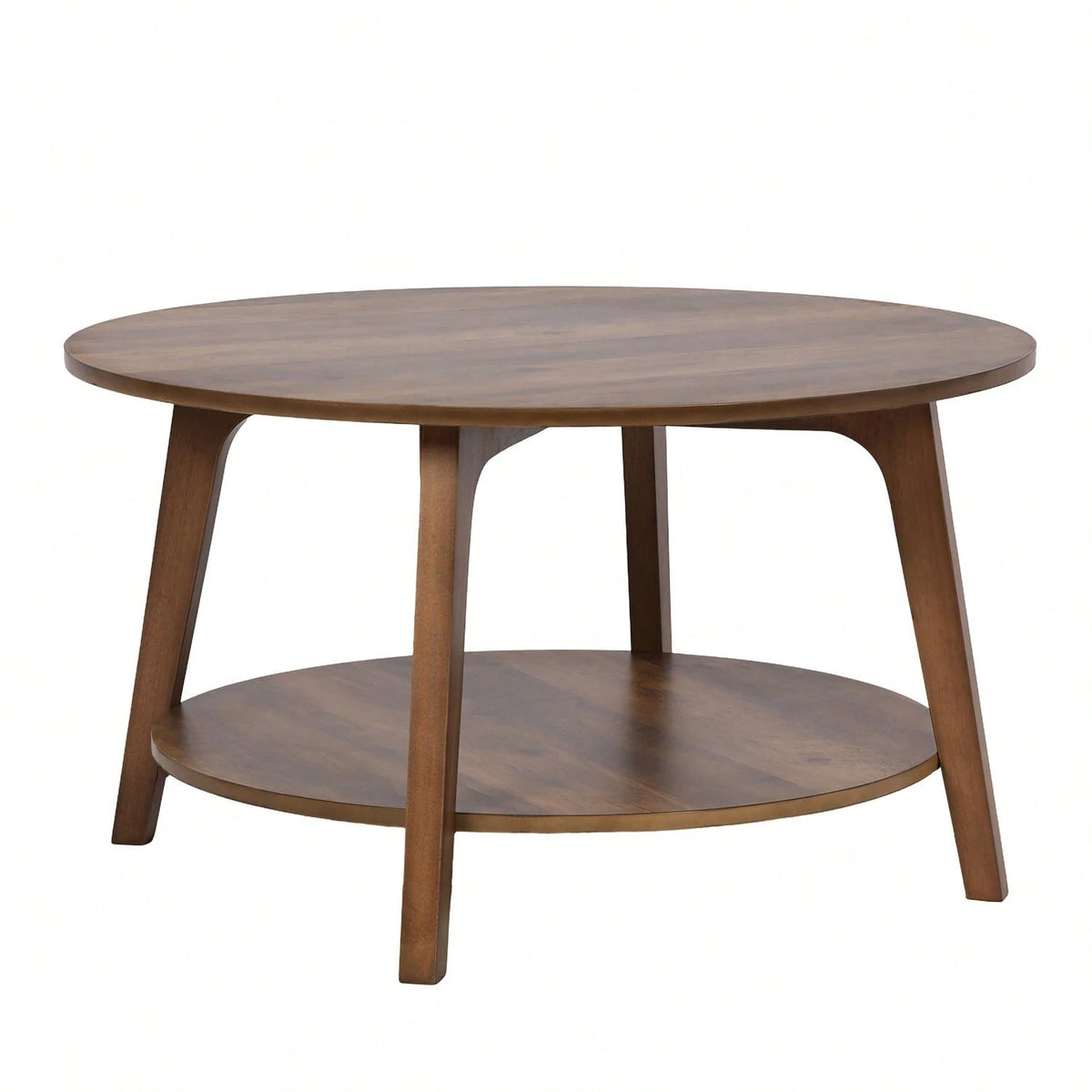 Coffee Table Small Space Round Wooden Coffee Table With 2-Tier Storage Thick Wood Center Table With Tapered Legs And Curved Transitions Modern Circle Table For Home Office Living Room Bed Room, Brown