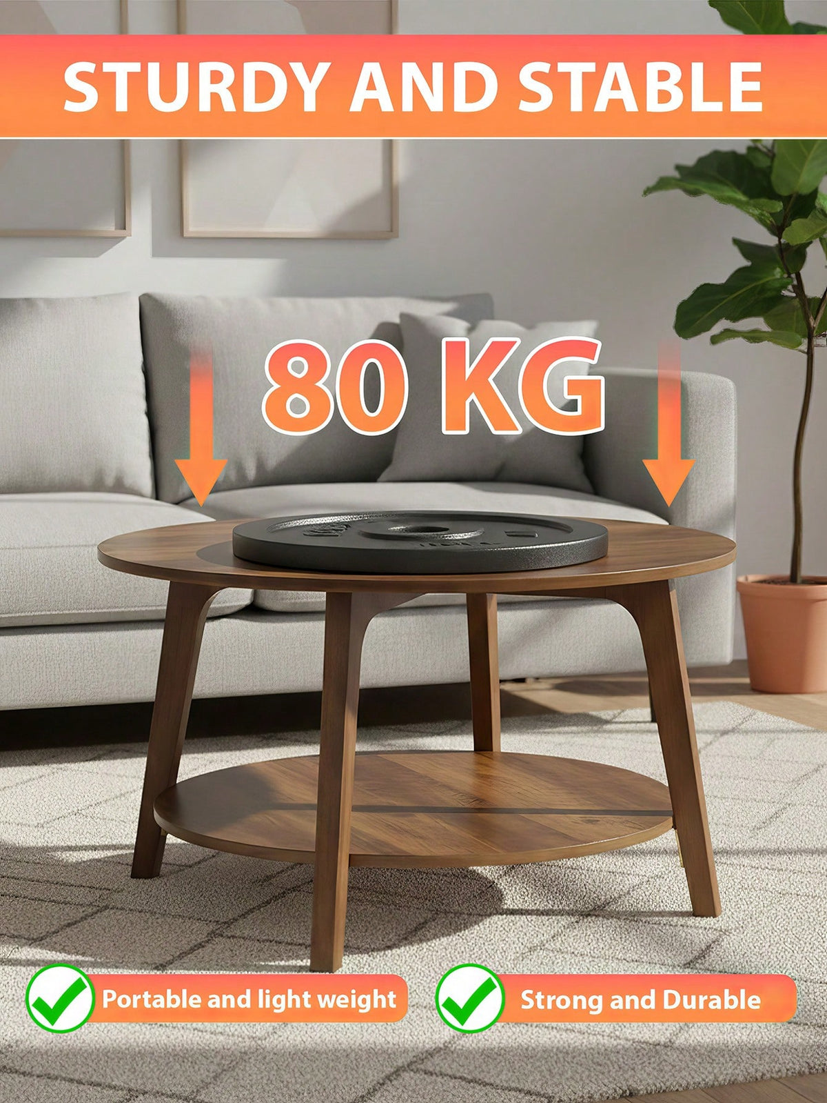 Coffee Table Small Space Round Wooden Coffee Table With 2-Tier Storage Thick Wood Center Table With Tapered Legs And Curved Transitions Modern Circle Table For Home Office Living Room Bed Room, Brown