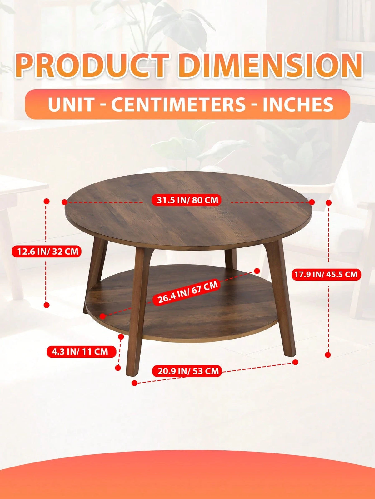 Coffee Table Small Space Round Wooden Coffee Table With 2-Tier Storage Thick Wood Center Table With Tapered Legs And Curved Transitions Modern Circle Table For Home Office Living Room Bed Room, Brown