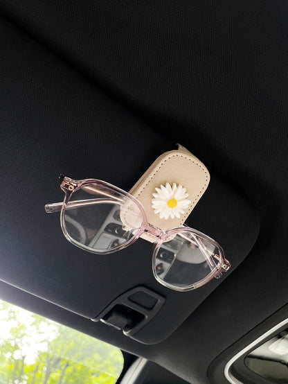 Colorful Daisy Flower Car Sun Visor Glasses Clip, Creative Car Glasses Holder Vehicle Glasses Clip Fashion Glasses Storage PU Leather Material With Magnetic Car Glasses Fashion Glasses Storage Clip Ca