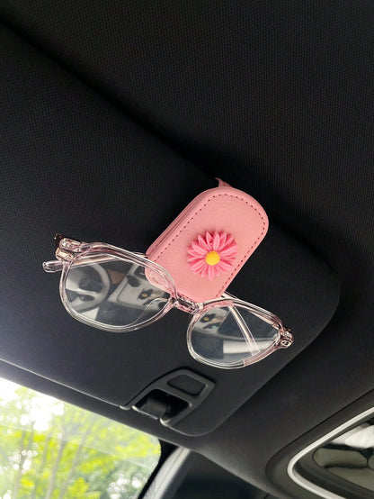 Colorful Daisy Flower Car Sun Visor Glasses Clip, Creative Car Glasses Holder Vehicle Glasses Clip Fashion Glasses Storage PU Leather Material With Magnetic Car Glasses Fashion Glasses Storage Clip Ca