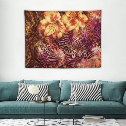 Colorful Flowers And Leopard Print Art Patterns Decorate Art Tapestries, Abstract Art Living Room Bedroom Wall Hangings, Housewarming Gifts Home Soft Decoration Tapestries, Ideal Furniture Decorations