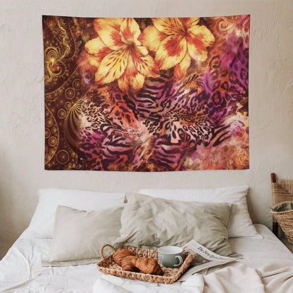 Colorful Flowers And Leopard Print Art Patterns Decorate Art Tapestries, Abstract Art Living Room Bedroom Wall Hangings, Housewarming Gifts Home Soft Decoration Tapestries, Ideal Furniture Decorations