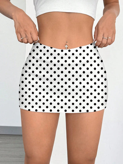 Comfortcana 2pcs Casual Polka Dot Print Mini Skirt, Versatile For Daily, Party, Airport, Comfortable For Spring/Summer Carnival