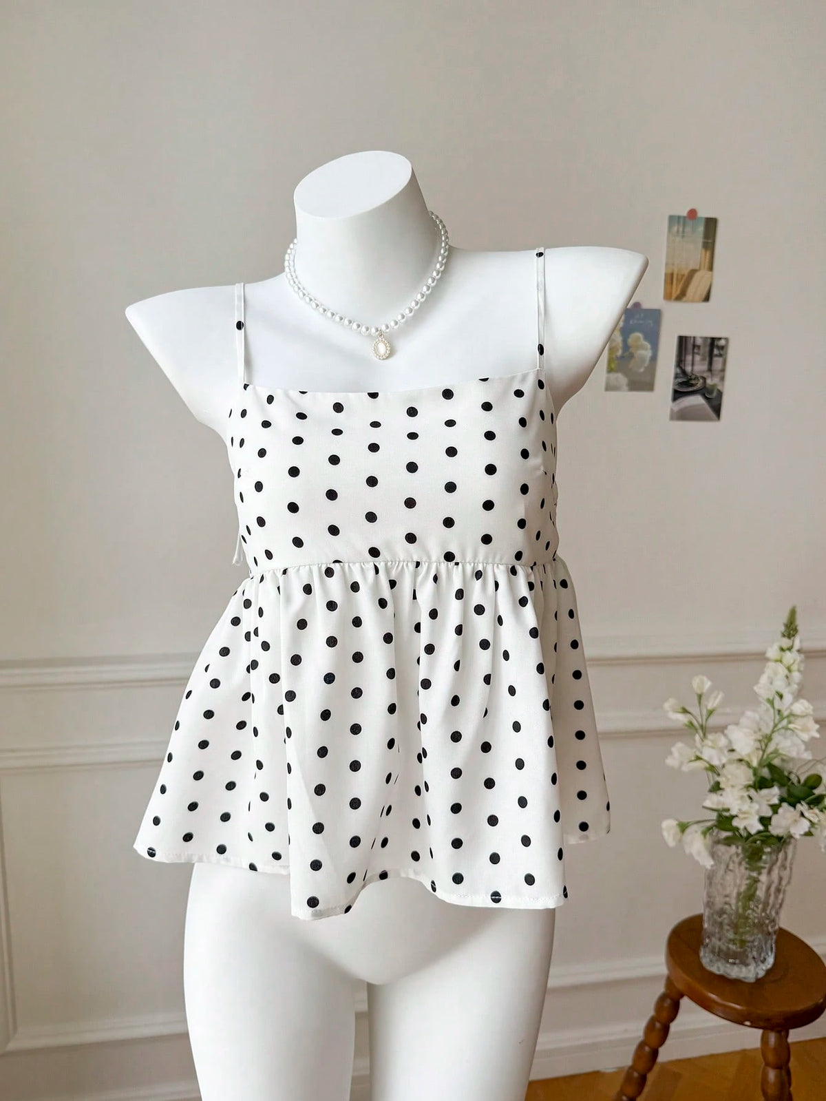 Comfortcana 2pcs/Set Summer New Cute White Polka Dot Women Tops, Woven Camisole, Essential Summer Wear For Women, Vacation