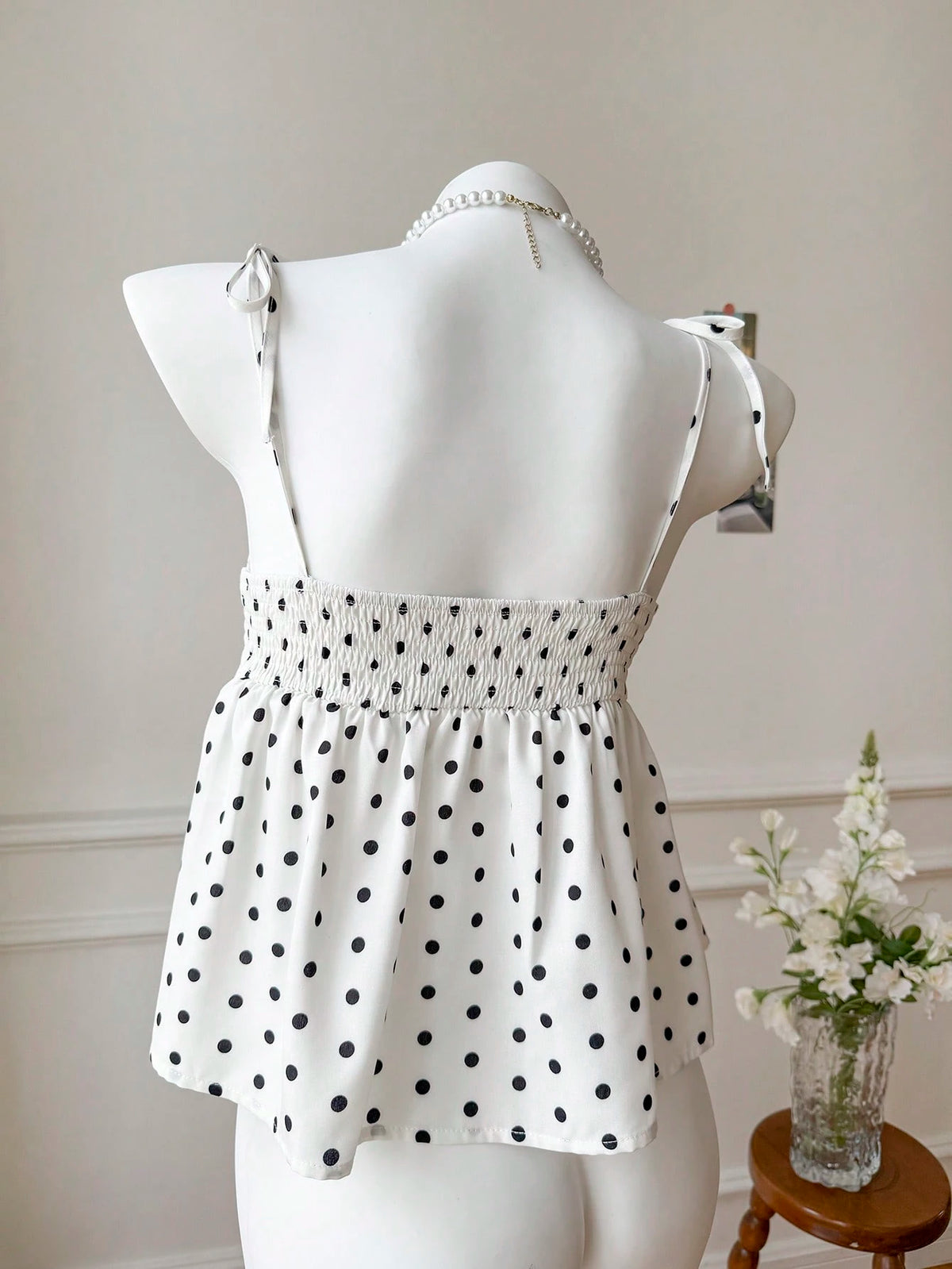 Comfortcana 2pcs/Set Summer New Cute White Polka Dot Women Tops, Woven Camisole, Essential Summer Wear For Women, Vacation