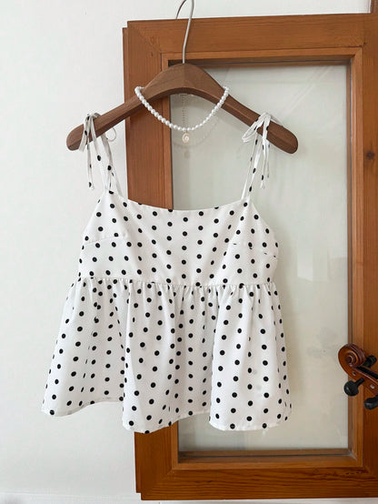 Comfortcana 2pcs/Set Summer New Cute White Polka Dot Women Tops, Woven Camisole, Essential Summer Wear For Women, Vacation
