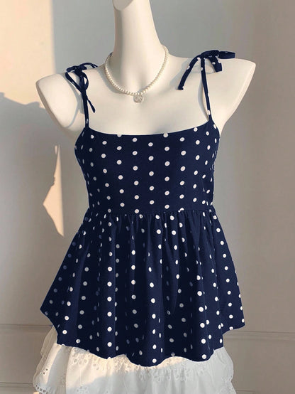 Comfortcana 2pcs/Set Summer New Cute White Polka Dot Women Tops, Woven Camisole, Essential Summer Wear For Women, Vacation