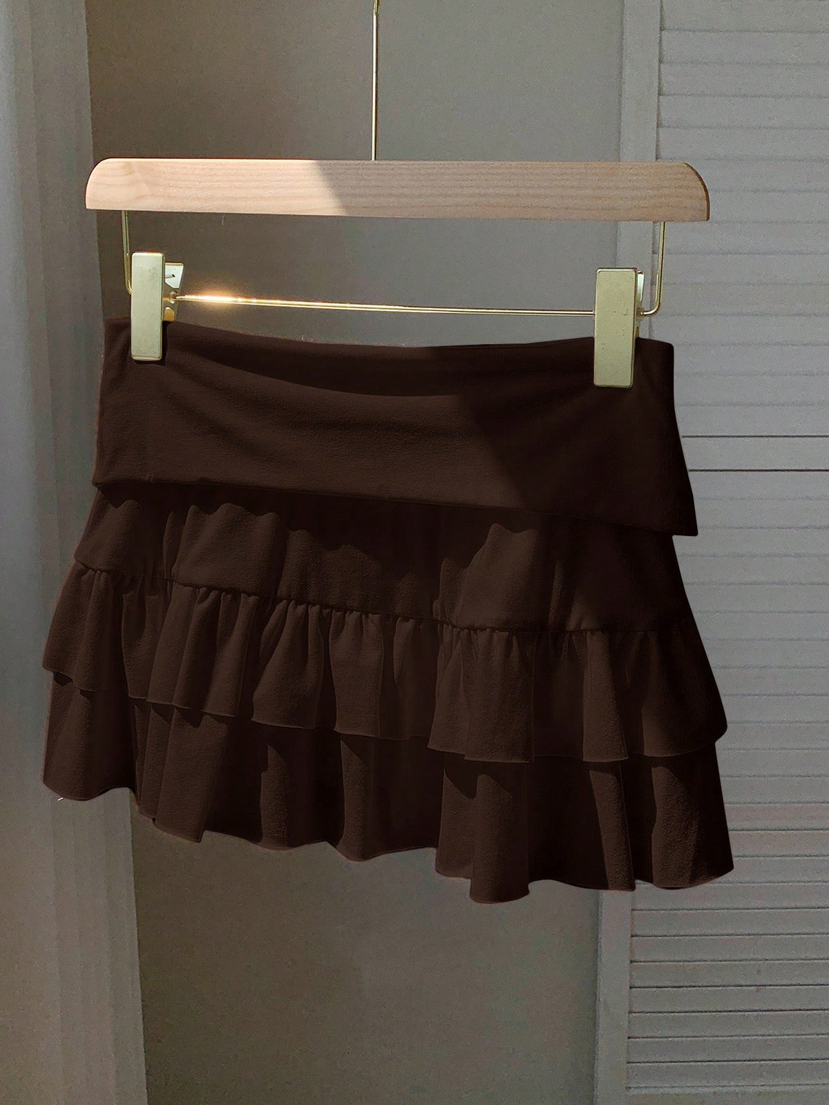 Comfortcana Casual Solid Color Low Waist Ruffle Hem Skirt Shorts