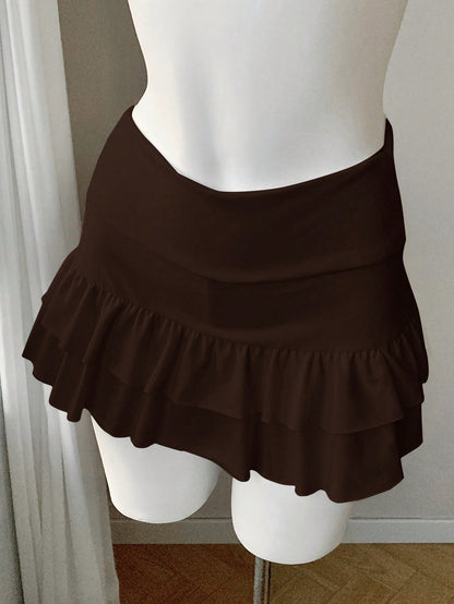 Comfortcana Casual Solid Color Low Waist Ruffle Hem Skirt Shorts