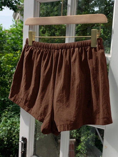 Comfortcana Women's Solid Color Tie Waist Casual Versatile Shorts