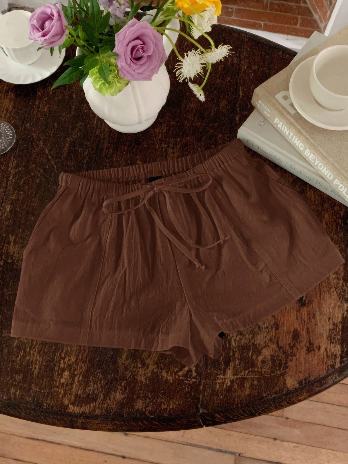 Comfortcana Women's Solid Color Tie Waist Casual Versatile Shorts