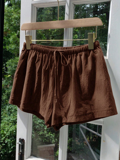 Comfortcana Women's Solid Color Tie Waist Casual Versatile Shorts