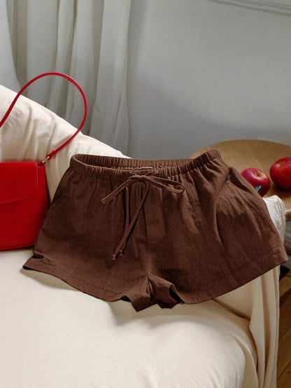 Comfortcana Women's Solid Color Tie Waist Casual Versatile Shorts