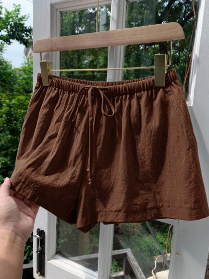 Comfortcana Women's Solid Color Tie Waist Casual Versatile Shorts