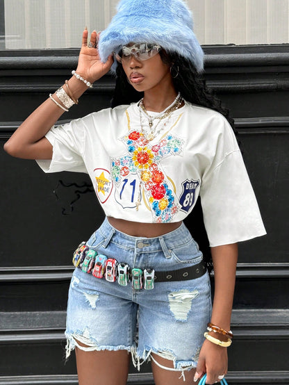 Coolane Coolgirl Women's Summer Streetwear Going Out Hip-Hop Graphics Oversized Short T-Shirt