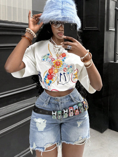 Coolane Coolgirl Women's Summer Streetwear Going Out Hip-Hop Graphics Oversized Short T-Shirt
