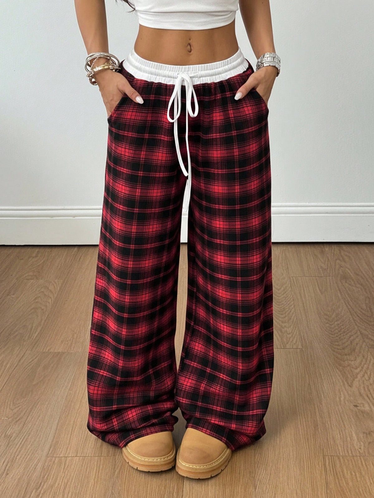 Coolane Women's All-Season Basic Casual Street Style Colorblock Low Waist Loose Wide Leg Pants, Autumn Women's Clothing