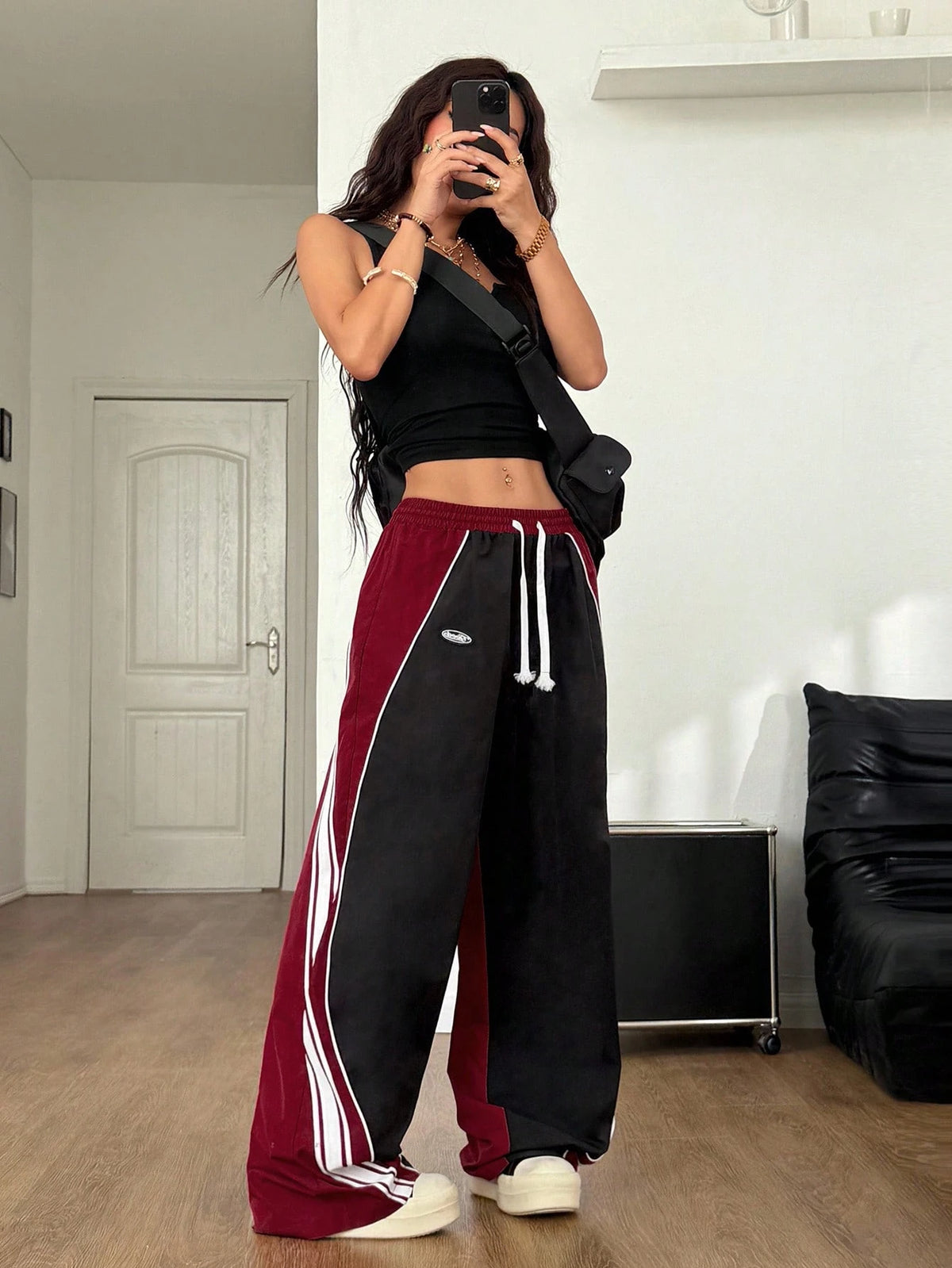 Coolane Women's Men's Summer Concert Gym Streetwear Athleisure Going Out Sportswear Black Banded Texture Decoration Pants