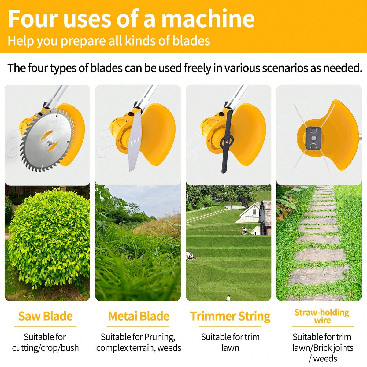Cordless Electric Grass Trimmer 20V Battery Powered Trimmer, 4-In-1 Brush Cutter Cutter Lawn Edger With Types Blade & Wheels Lightweight For Garden And Yard Lawn