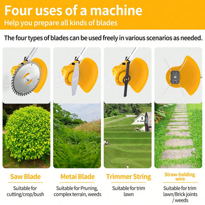 Cordless Electric Grass Trimmer 20V Battery Powered Trimmer, 4-In-1 Brush Cutter Cutter Lawn Edger With Types Blade & Wheels Lightweight For Garden And Yard Lawn