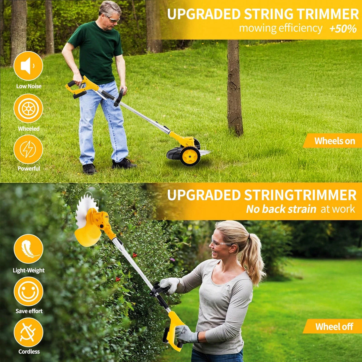 Cordless Electric Grass Trimmer 20V Battery Powered Trimmer, 4-In-1 Brush Cutter Cutter Lawn Edger With Types Blade & Wheels Lightweight For Garden And Yard Lawn