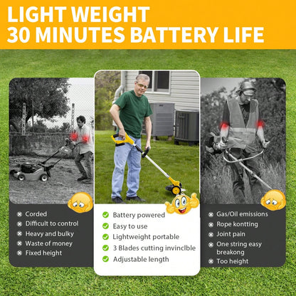 Cordless Electric Grass Trimmer 20V Battery Powered Trimmer, 4-In-1 Brush Cutter Cutter Lawn Edger With Types Blade & Wheels Lightweight For Garden And Yard Lawn