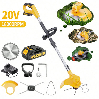 Cordless Electric Grass Trimmer 20V Battery Powered Trimmer, 4-In-1 Brush Cutter Cutter Lawn Edger With Types Blade & Wheels Lightweight For Garden And Yard Lawn