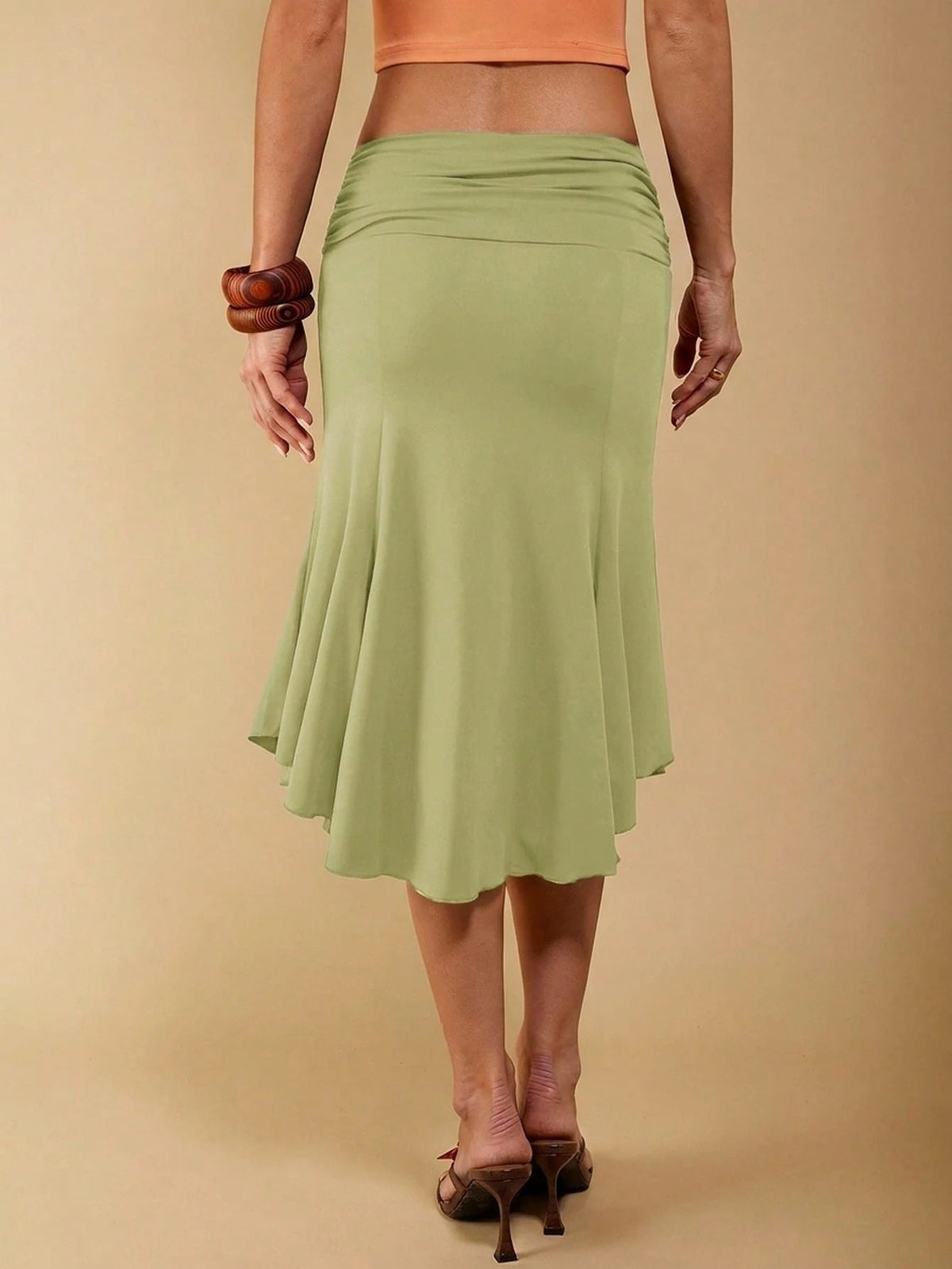 COSMINA Women's Elegant Casual Tropical Asymmetrical Ruched Skirt, Suitable For Autumn, Mermaid Women, Trumpet Fishtail Vacation Sage Green