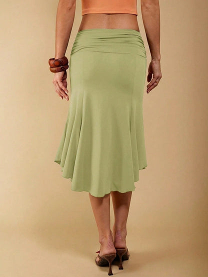 COSMINA Women's Elegant Casual Tropical Asymmetrical Ruched Skirt, Suitable For Autumn, Mermaid Women, Trumpet Fishtail Vacation Sage Green
