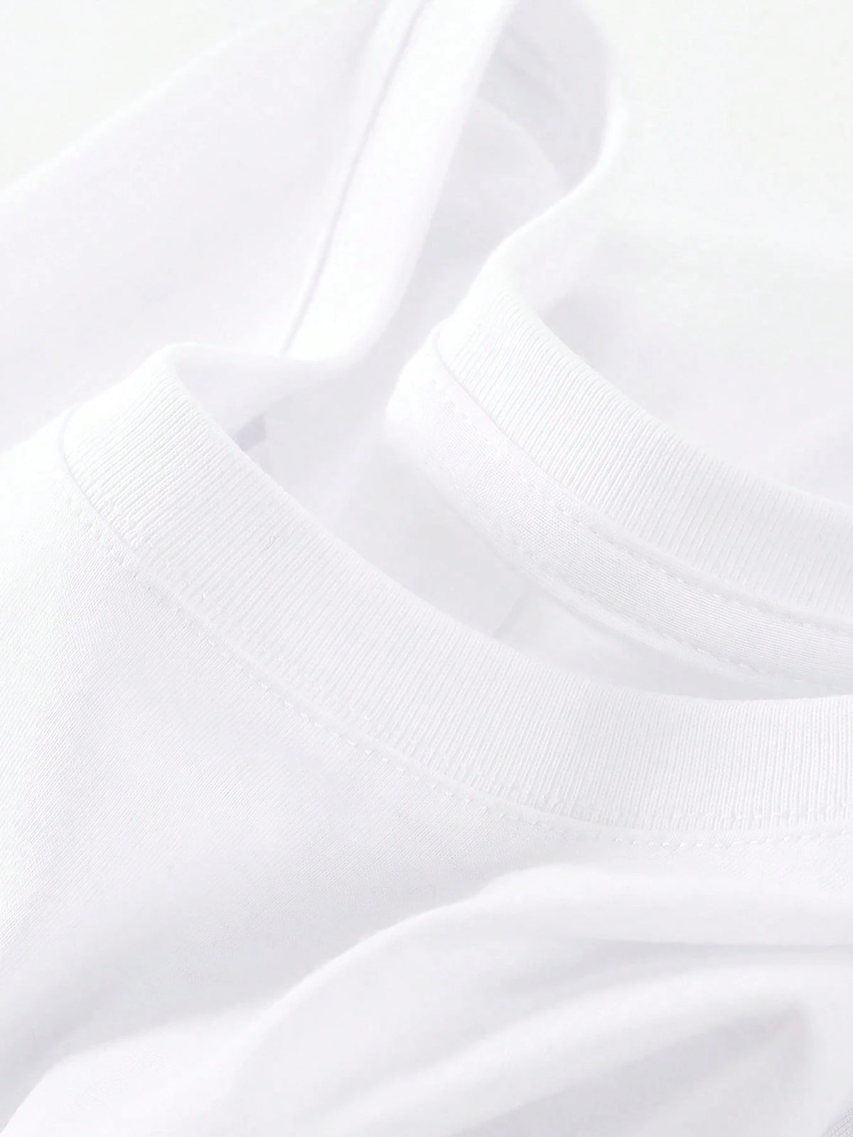 Cotton 180g White Printed T-Shirt- Short Sleeve Cartoon Character Drawing Style Soft & Light Beige-Friendly, Machine Washable, Basic & Versatile