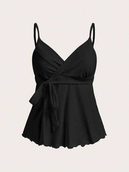 CovetEZ Black Casual Elegant Sexy Knit Tank Top For Women, Spring/Summer Summer Babydoll Cute Peplum Cami Tops Date Night