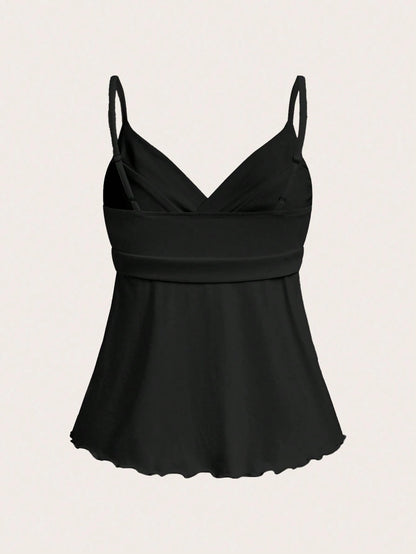 CovetEZ Black Casual Elegant Sexy Knit Tank Top For Women, Spring/Summer Summer Babydoll Cute Peplum Cami Tops Date Night