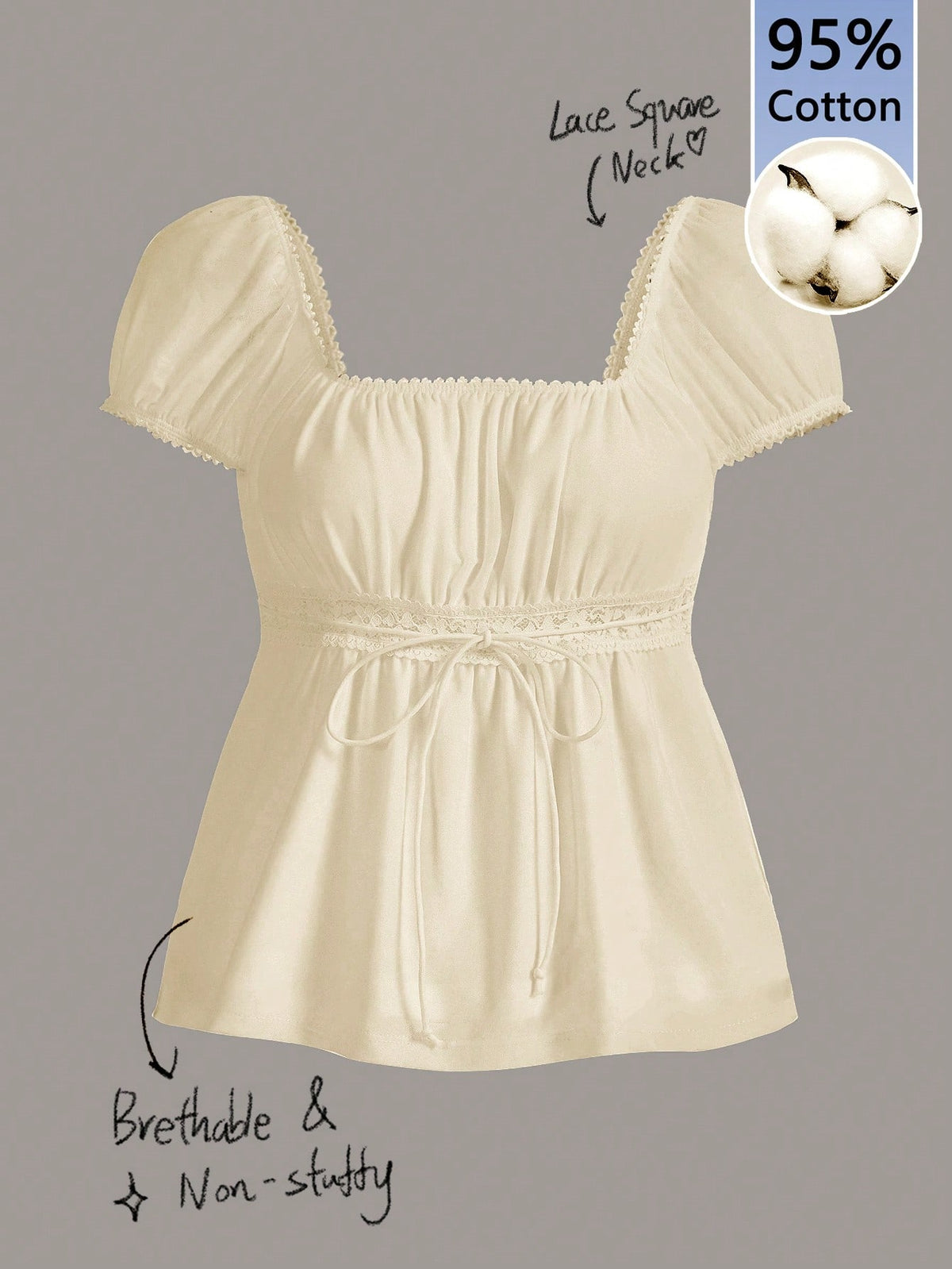 CovetEZ Cotton Summer Set Square Neck Petal Sleeve Tie Front T-Shirt Apricot Color Suitable For Summer