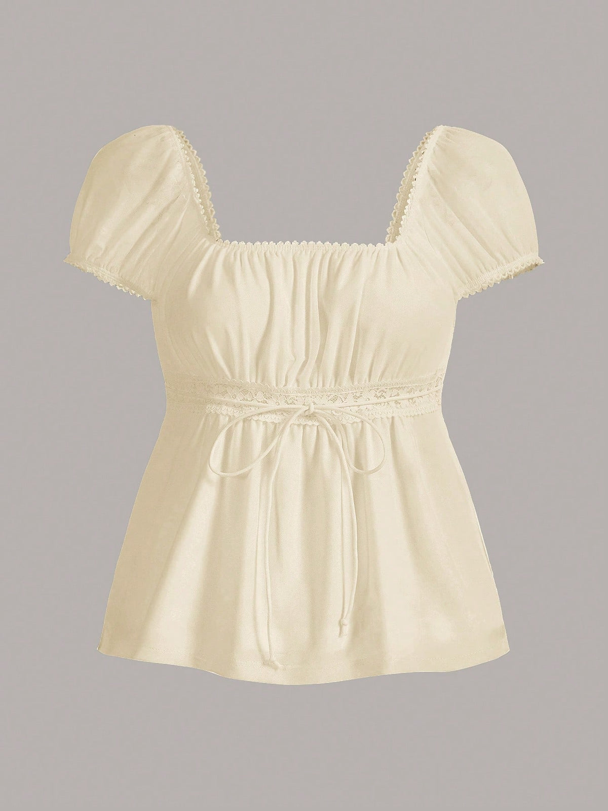 CovetEZ Cotton Summer Set Square Neck Petal Sleeve Tie Front T-Shirt Apricot Color Suitable For Summer