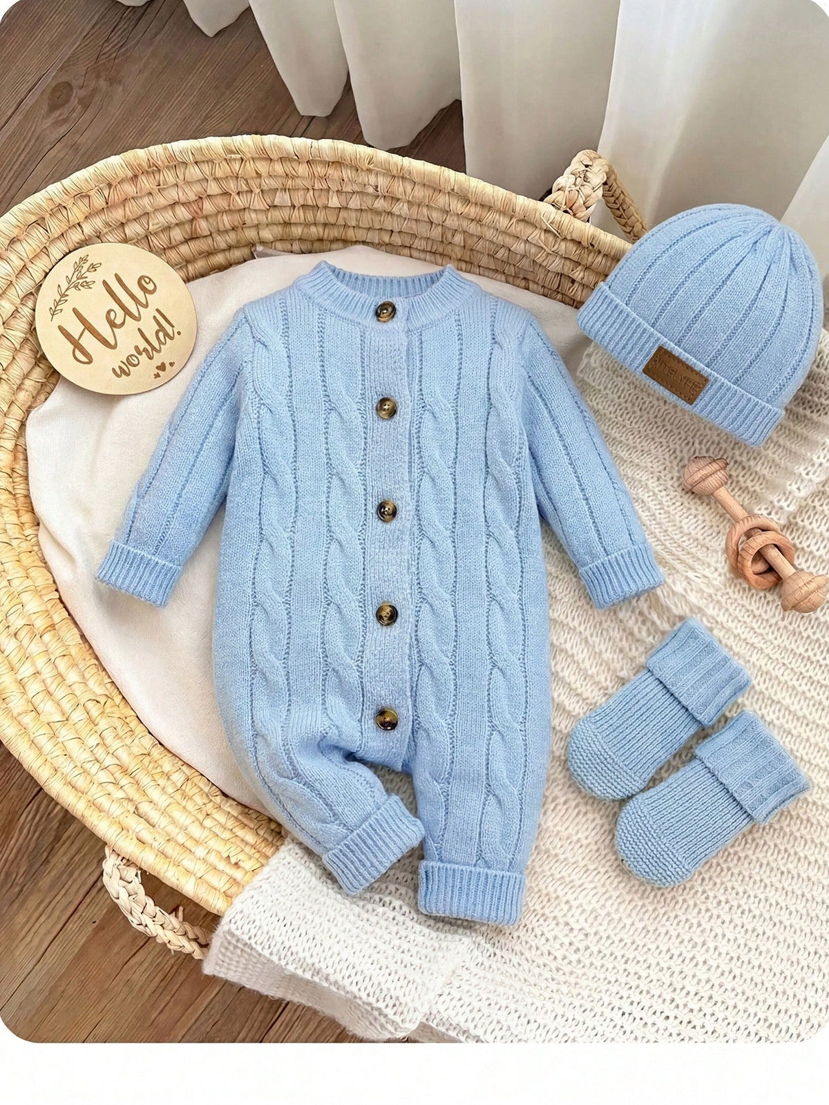 Cozy Long Sleeve Newborn Button-Up Jumpsuit In Soft Striped Fabric Newborn Knit Outfit Boy Newborn Outfit Photoshoot Boy Neutral Newborn Baby Clothes Newborn Sweater Romper Newborn Knit Romper,In Fall