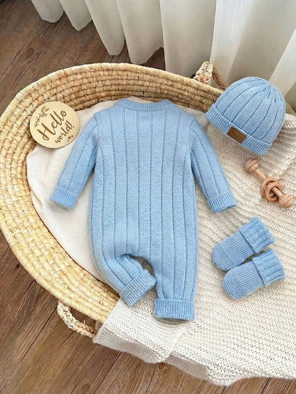 Cozy Long Sleeve Newborn Button-Up Jumpsuit In Soft Striped Fabric Newborn Knit Outfit Boy Newborn Outfit Photoshoot Boy Neutral Newborn Baby Clothes Newborn Sweater Romper Newborn Knit Romper,In Fall