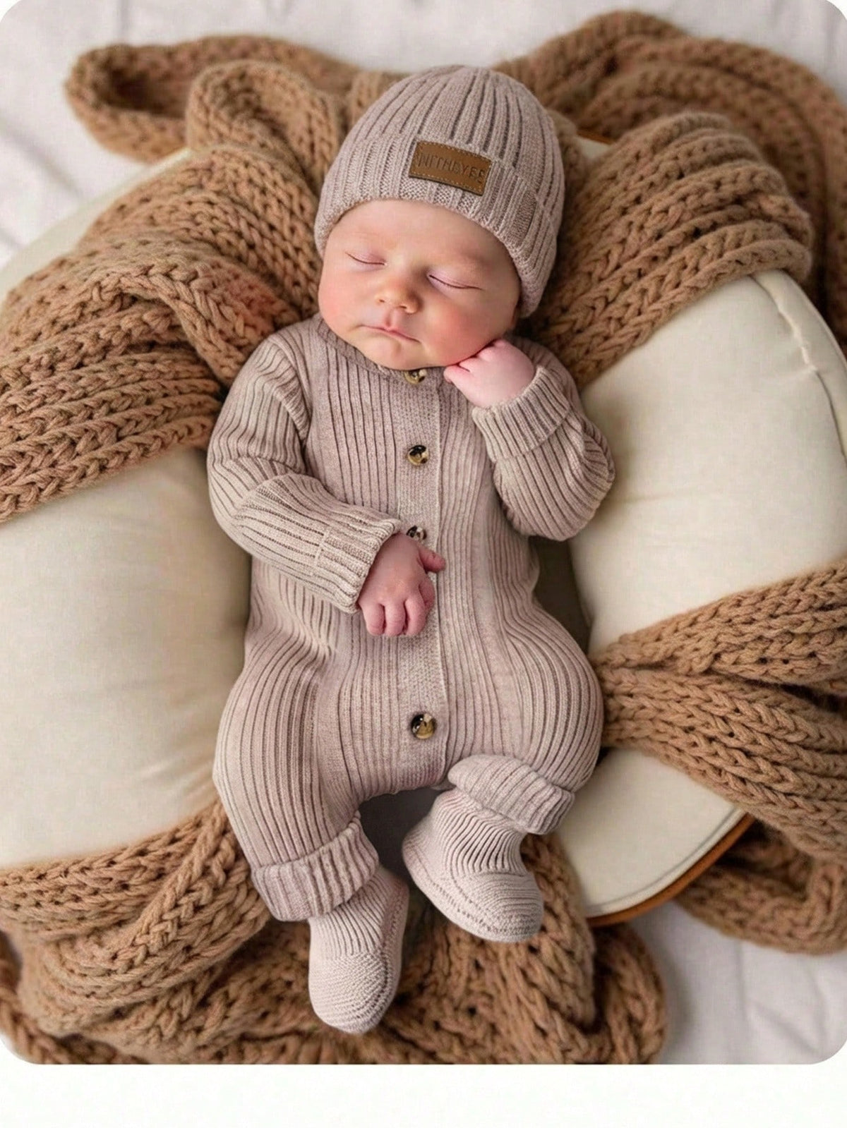 Cozy Long Sleeve Newborn Button-Up Jumpsuit In Soft Striped Fabric Newborn Knit Outfit Boy Newborn Outfit Photoshoot Boy Neutral Newborn Baby Clothes Newborn Sweater Romper Newborn Knit Romper,In Fall