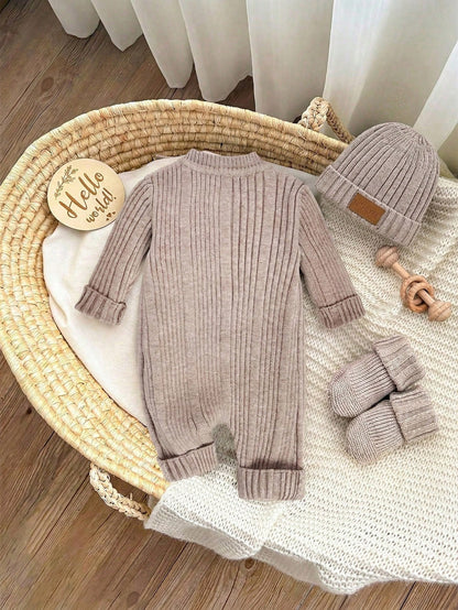 Cozy Long Sleeve Newborn Button-Up Jumpsuit In Soft Striped Fabric Newborn Knit Outfit Boy Newborn Outfit Photoshoot Boy Neutral Newborn Baby Clothes Newborn Sweater Romper Newborn Knit Romper,In Fall