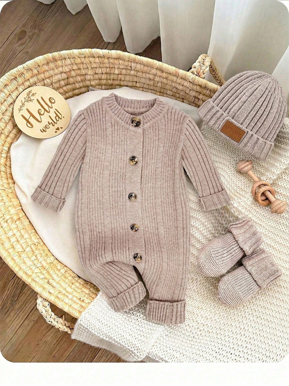 Cozy Long Sleeve Newborn Button-Up Jumpsuit In Soft Striped Fabric Newborn Knit Outfit Boy Newborn Outfit Photoshoot Boy Neutral Newborn Baby Clothes Newborn Sweater Romper Newborn Knit Romper,In Fall